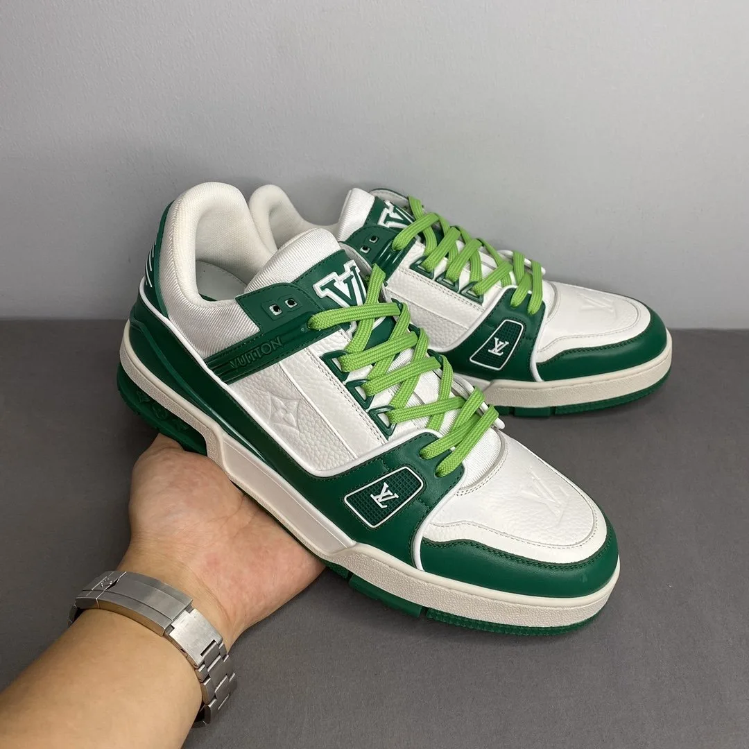 Louis Vuitton Trainer Sneaker Mix Of Materials White/Green Virgil Abloh LV 1A9VNK - Image 8
