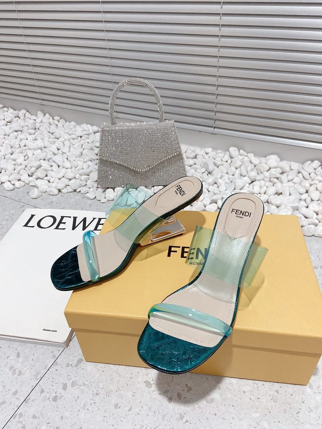 Fendi First Dark Green Transparent Medium-Heeled Sandals - Image 3