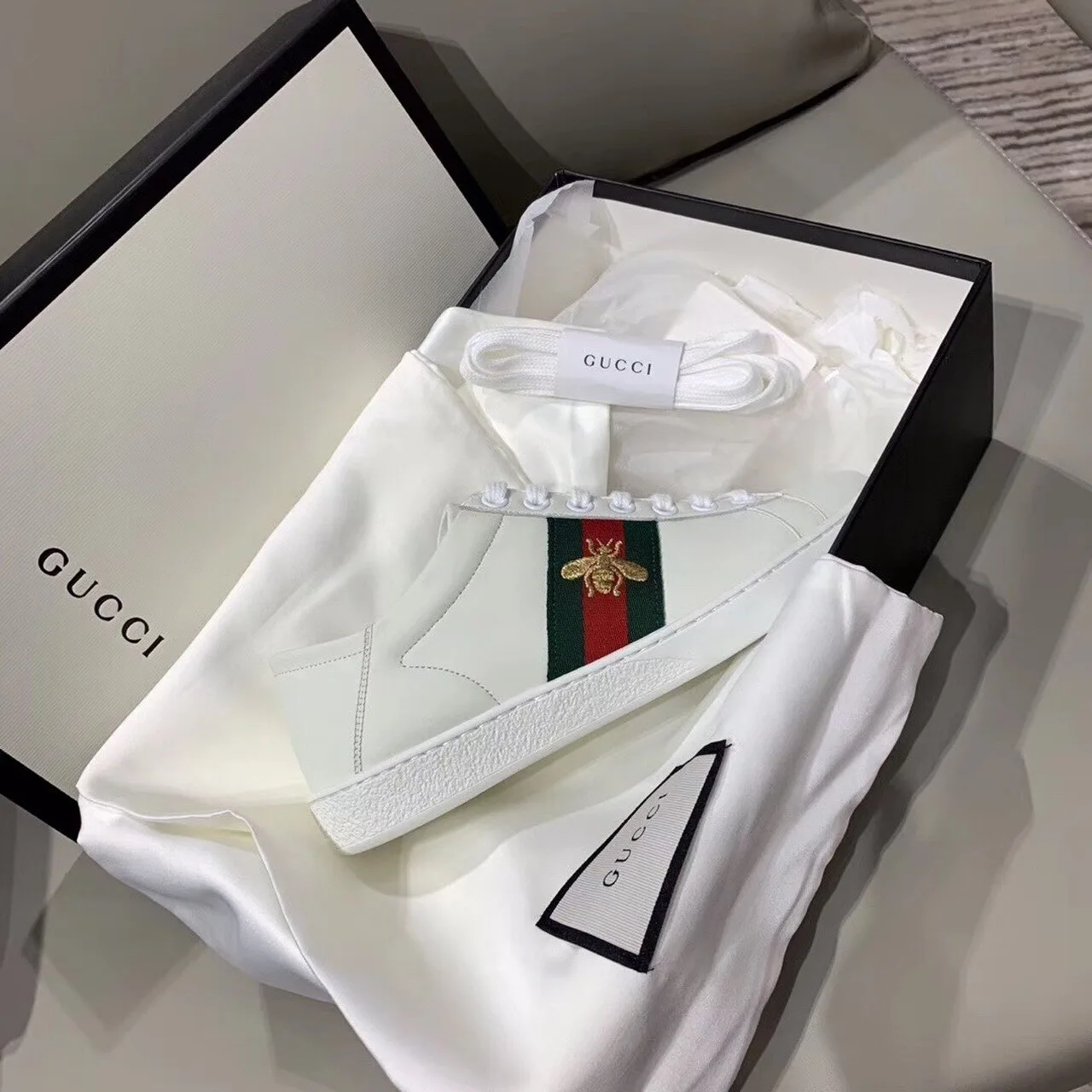 Gucci Women’s Ace Sneaker With Bee White GG - Image 8