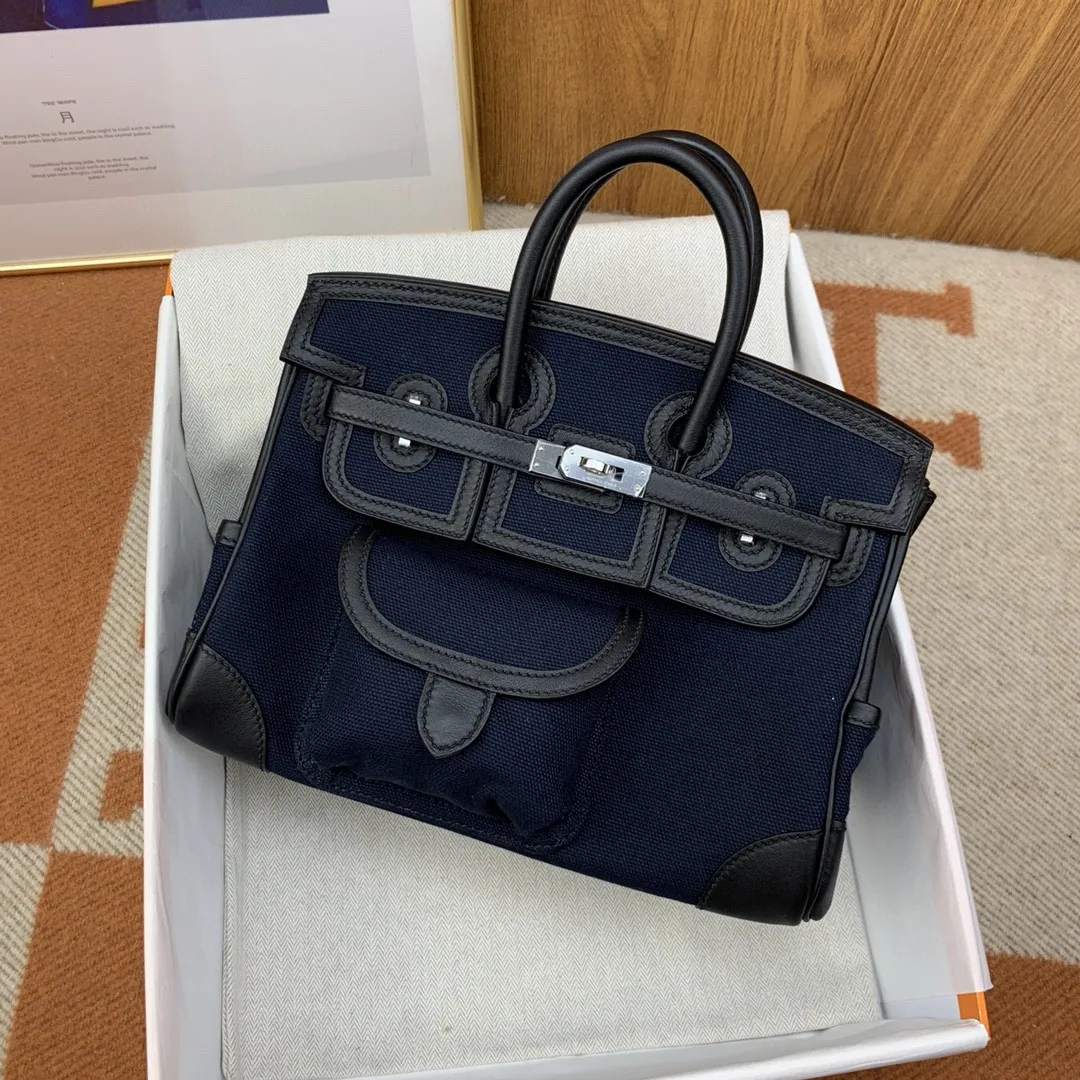 Hermes Birkin Cargo 25 Top Handle Bag / Dark Blue Silver Hardware - Image 8