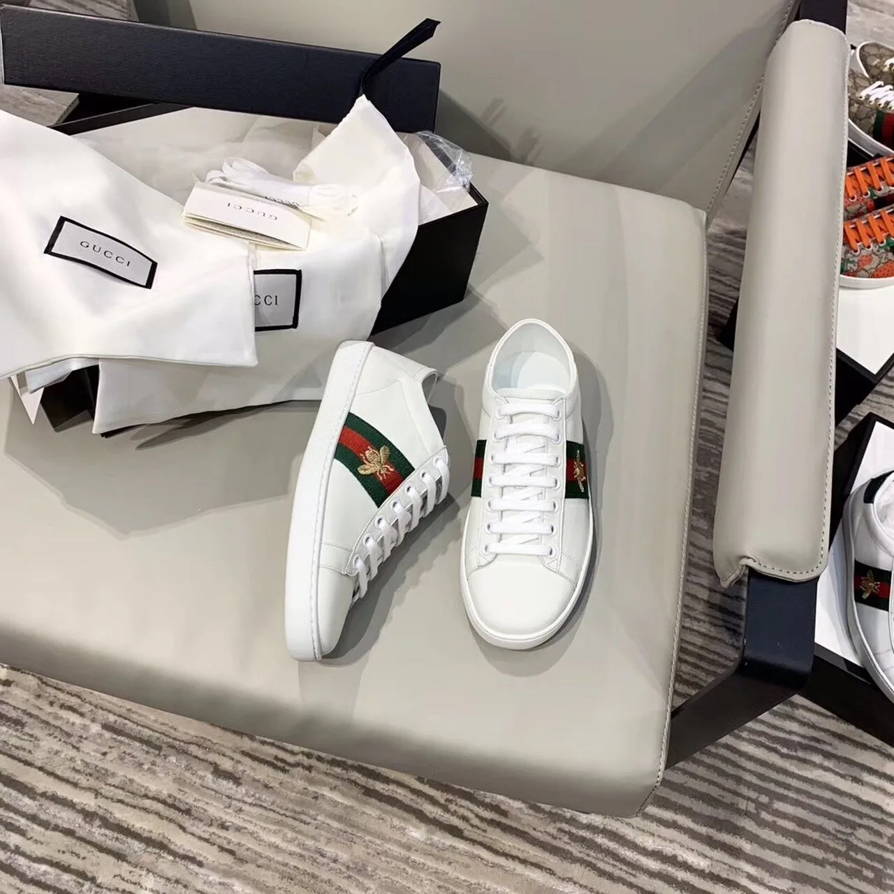 Gucci Women’s Ace Sneaker With Bee White GG - Image 6