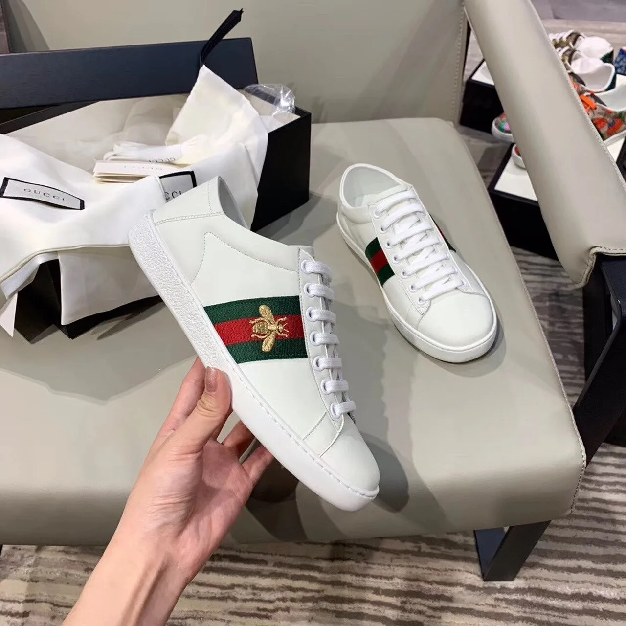 Gucci Women’s Ace Sneaker With Bee White GG - Image 4