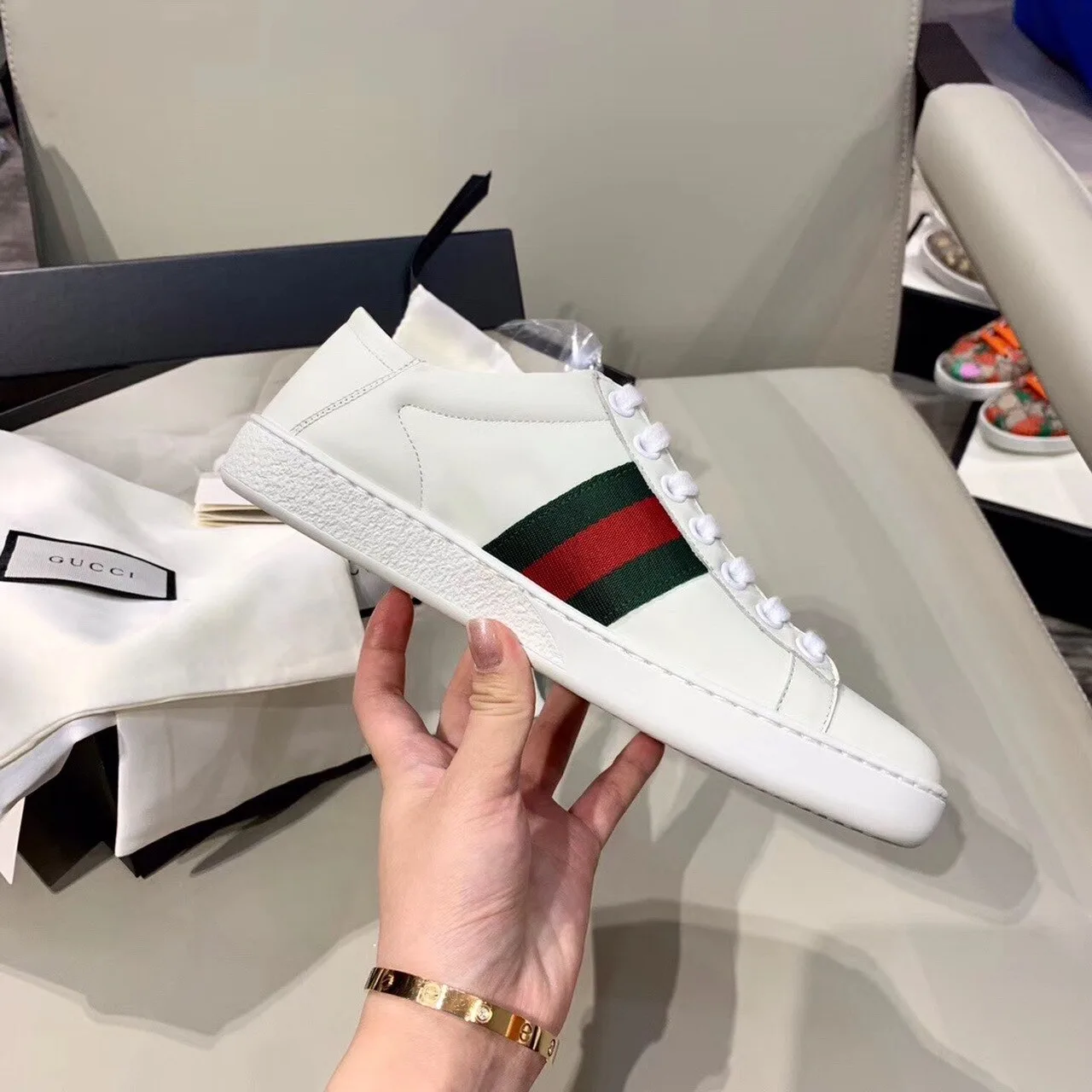 Gucci Women’s Ace Sneaker With Bee White GG - Image 5