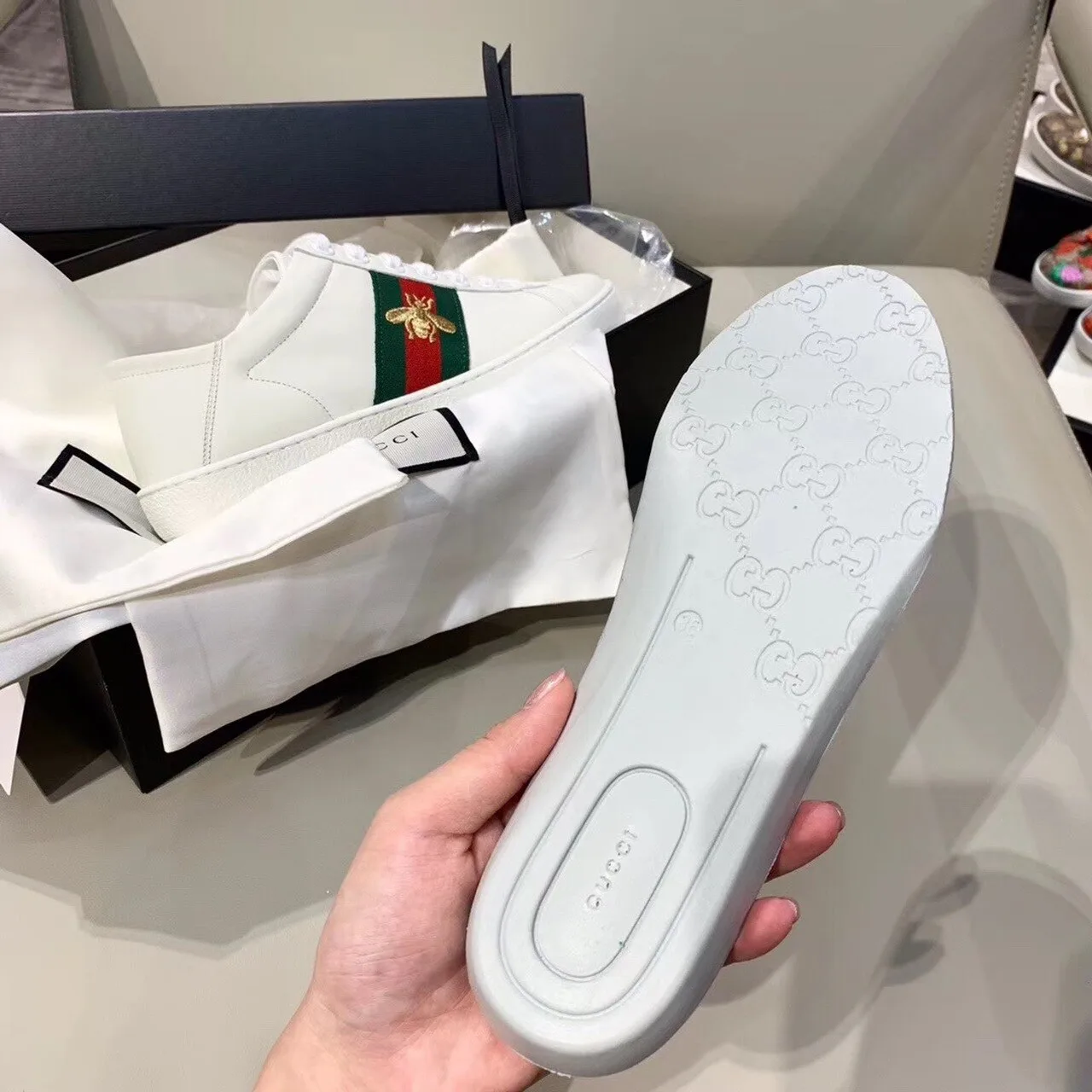 Gucci Women’s Ace Sneaker With Bee White GG - Image 7