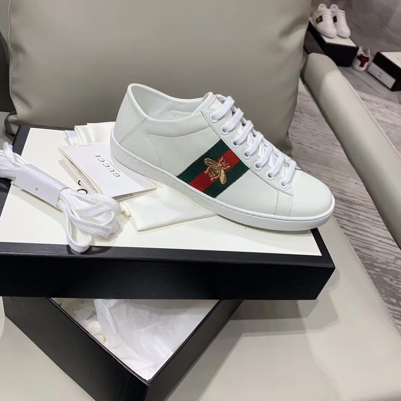 Gucci Women’s Ace Sneaker With Bee White GG - Image 9