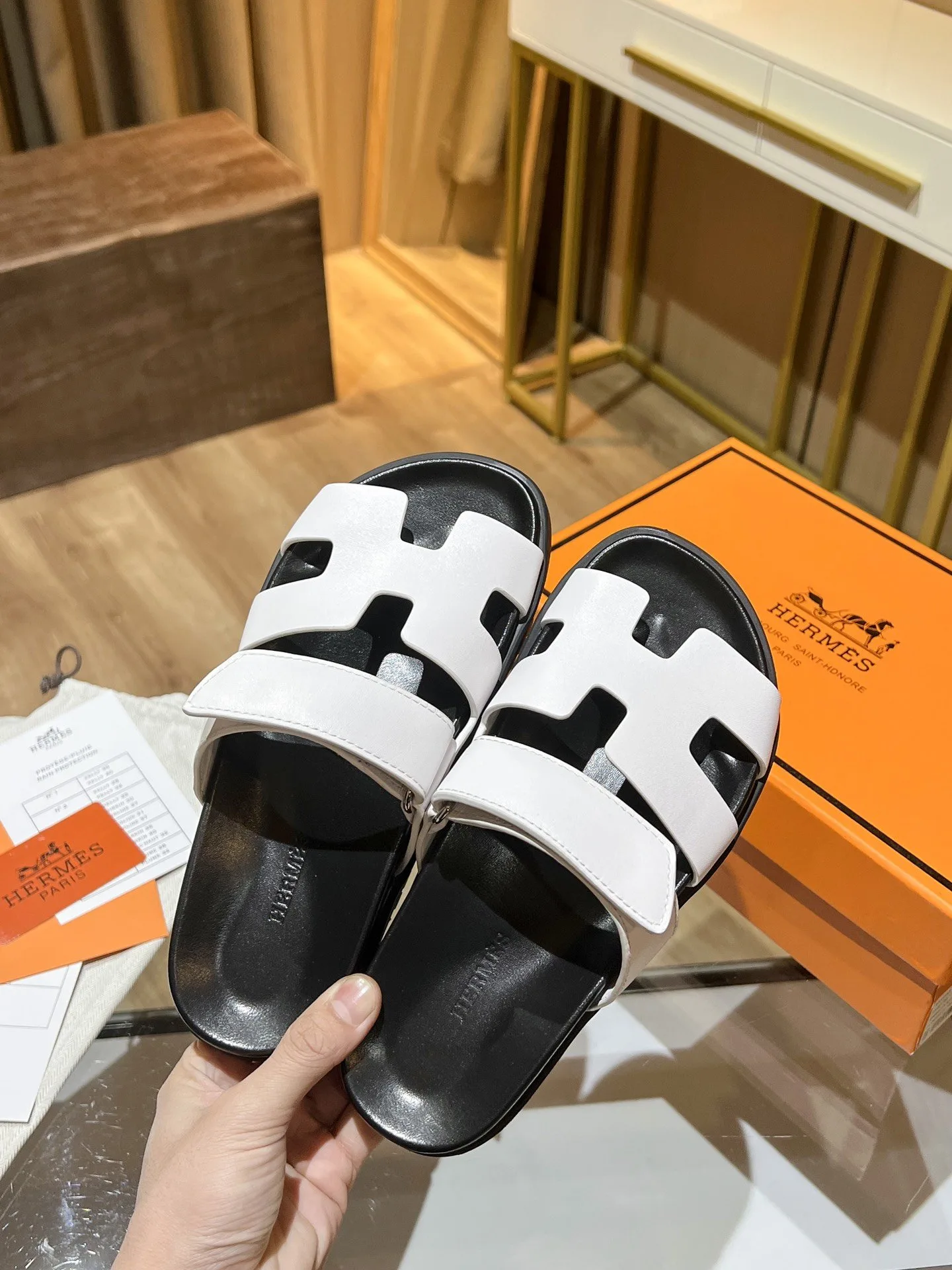 Hermes Chypre Sandal Black/White , Womens Shoes - Image 6