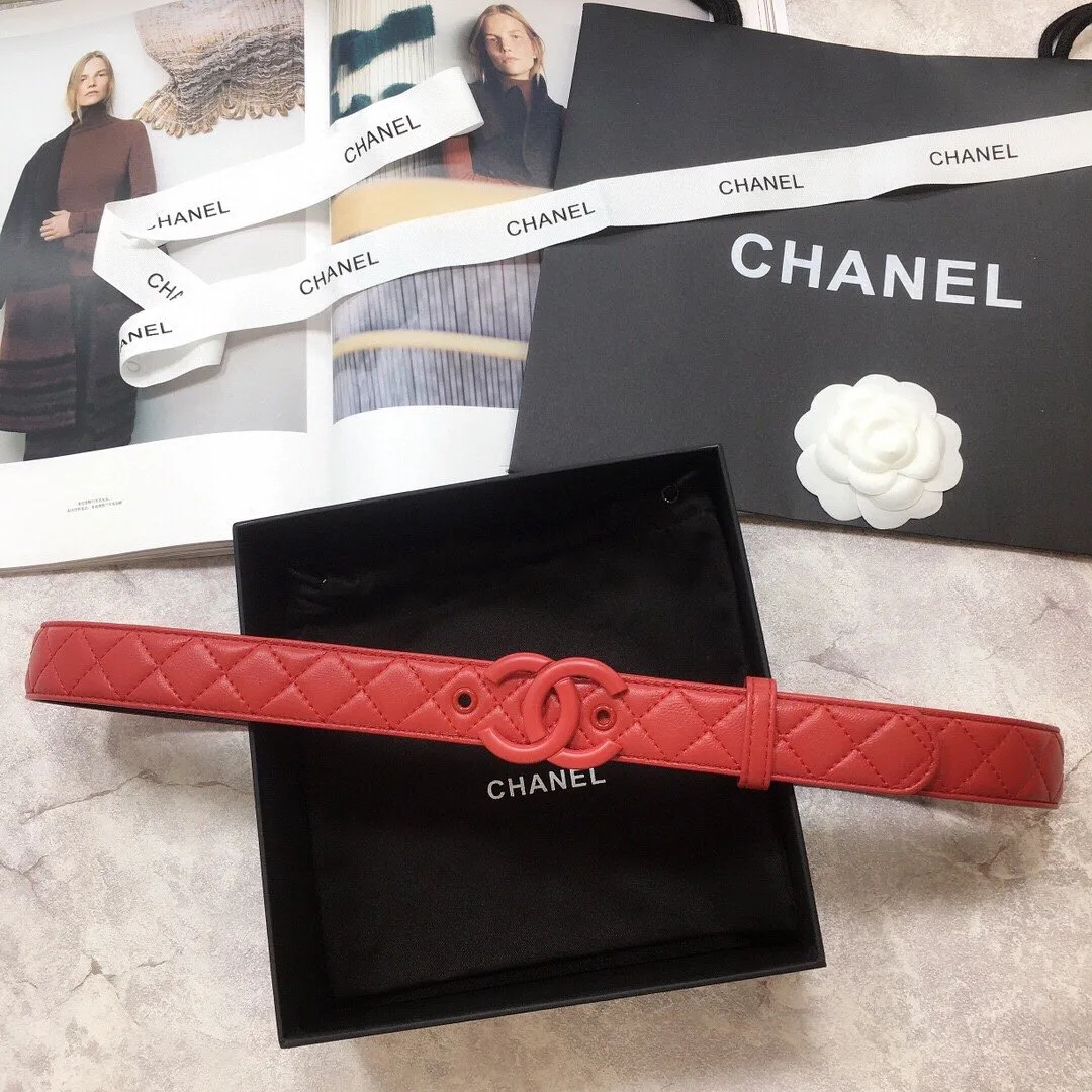 Chanel Quilted Belt with Double C Buckle in Red with Red Hardware - Image 5