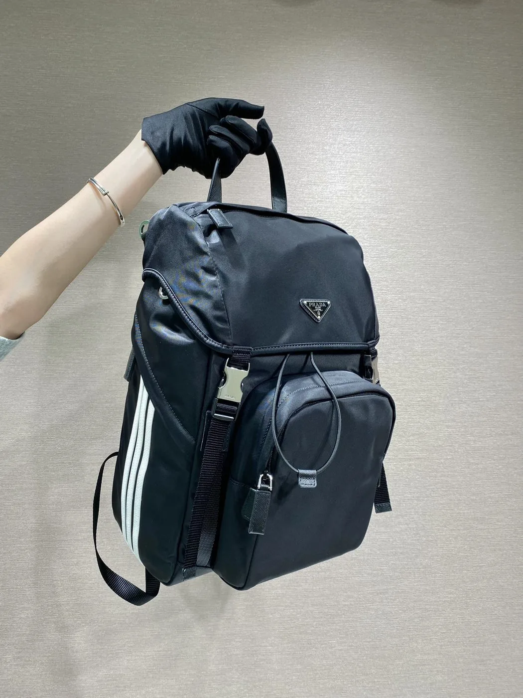 Prada x Adidas Re-Nylon And Saffiano Backpack Black - Image 3