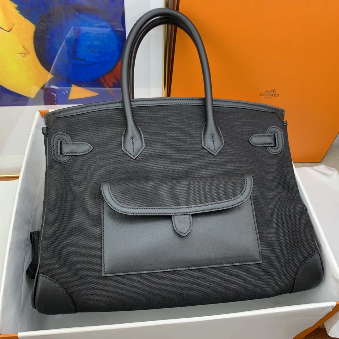 Hermes Birkin Cargo 35 Top Handle Bag / Black Silver Hardware - Image 7