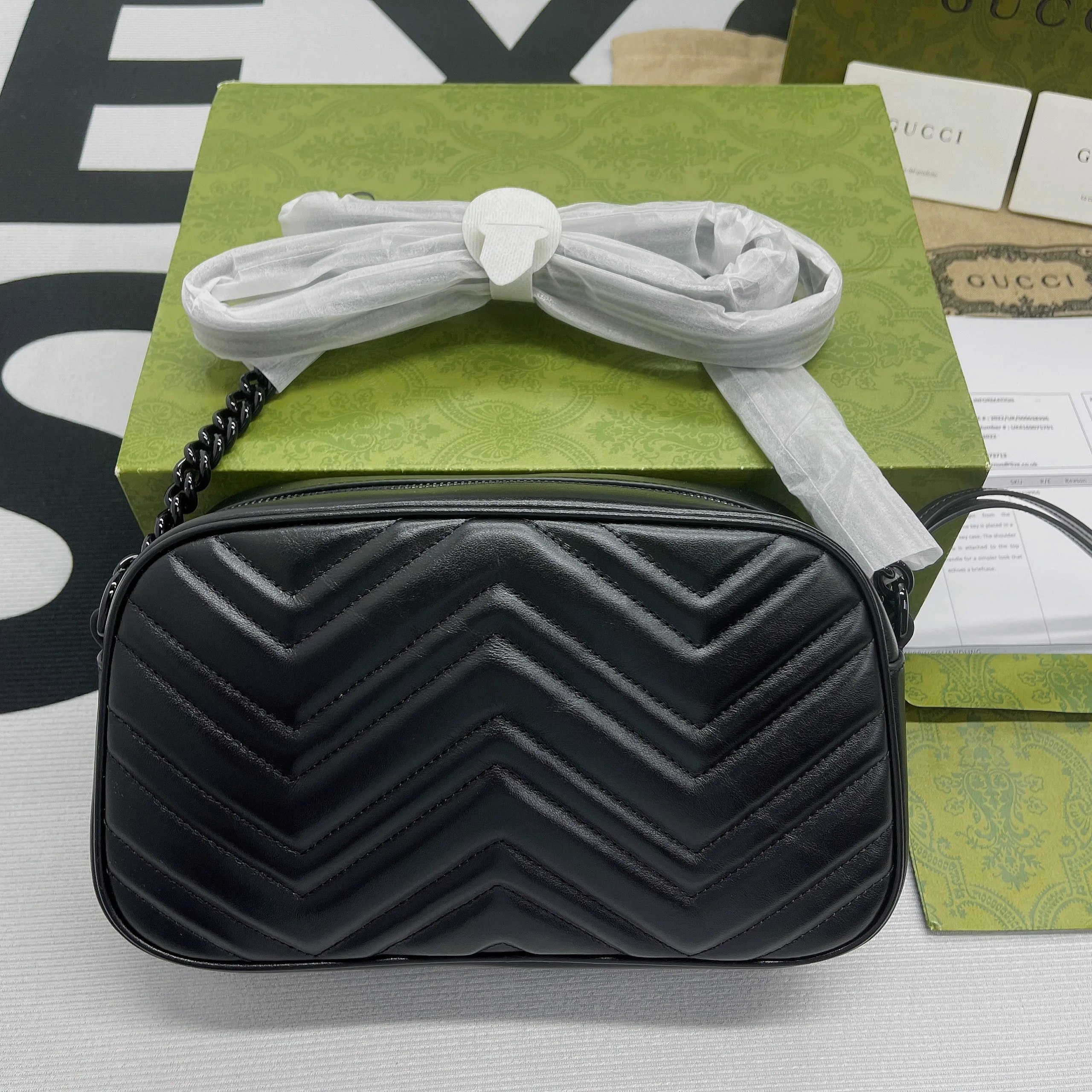 Gucci Marmont Matelasse Shoulder Bag / Black Matelasse Black Hardware - Image 4