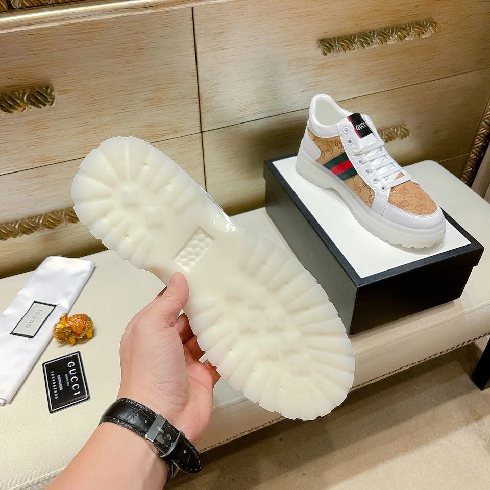 Gucci Men’s GG With Web And Bee High Top Sneaker White - Image 6