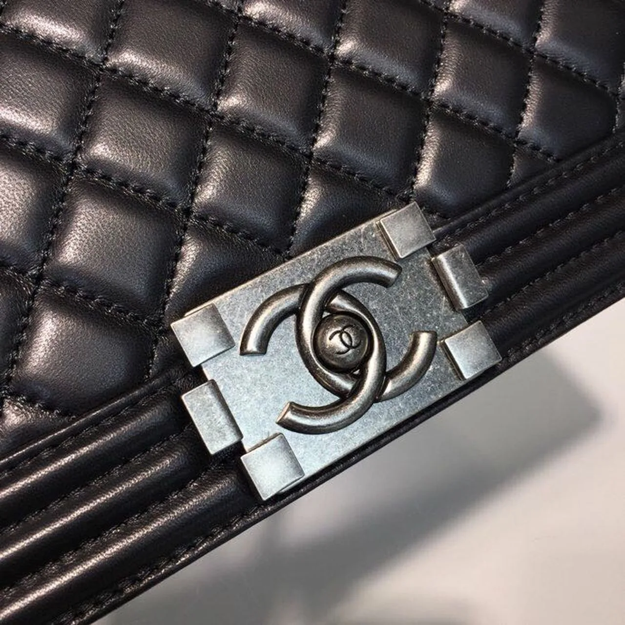 Chanel Boy Medium Crossbody Bag / Black Silver Hardware - Image 5