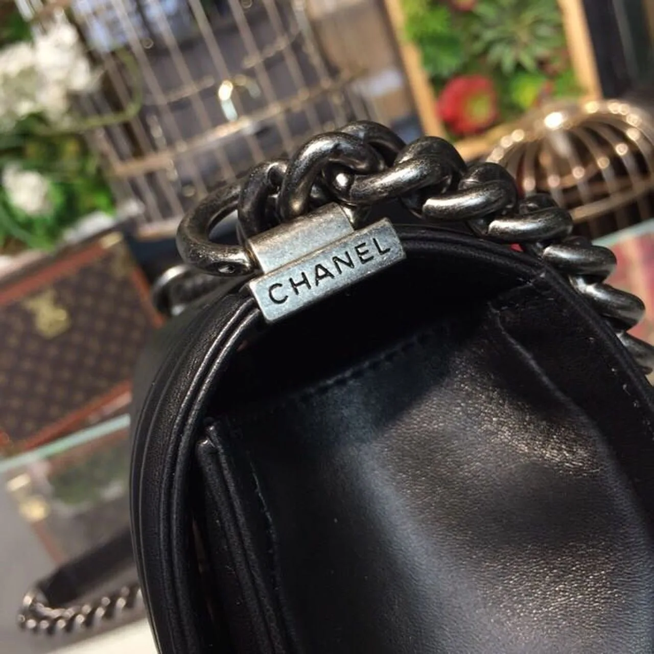Chanel Boy Medium Crossbody Bag / Black Silver Hardware - Image 4