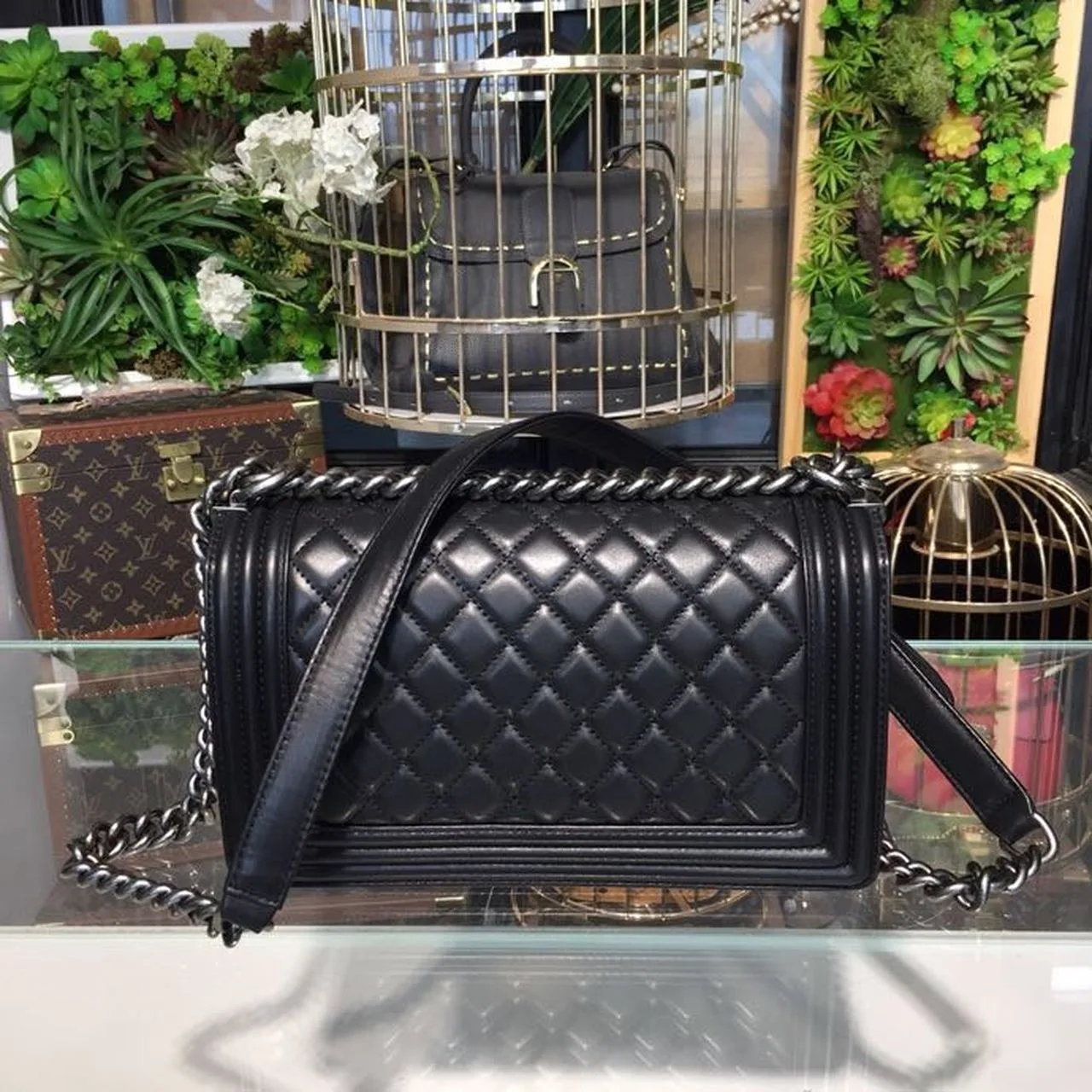 Chanel Boy Medium Crossbody Bag / Black Silver Hardware - Image 6
