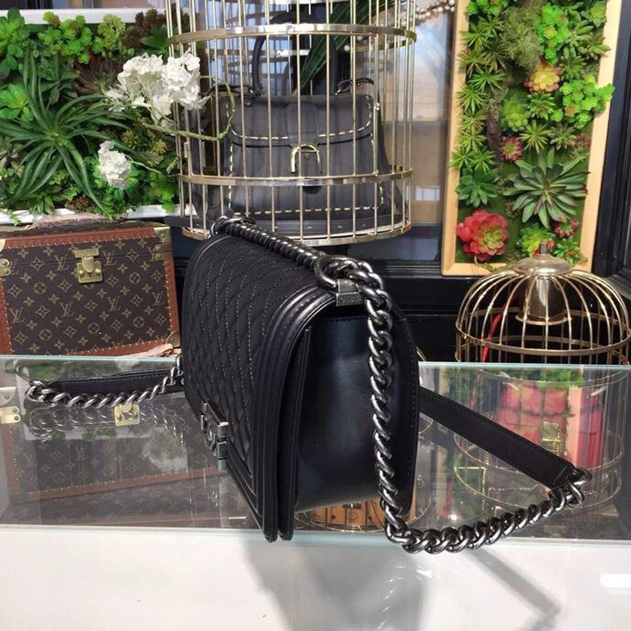 Chanel Boy Medium Crossbody Bag / Black Silver Hardware - Image 7