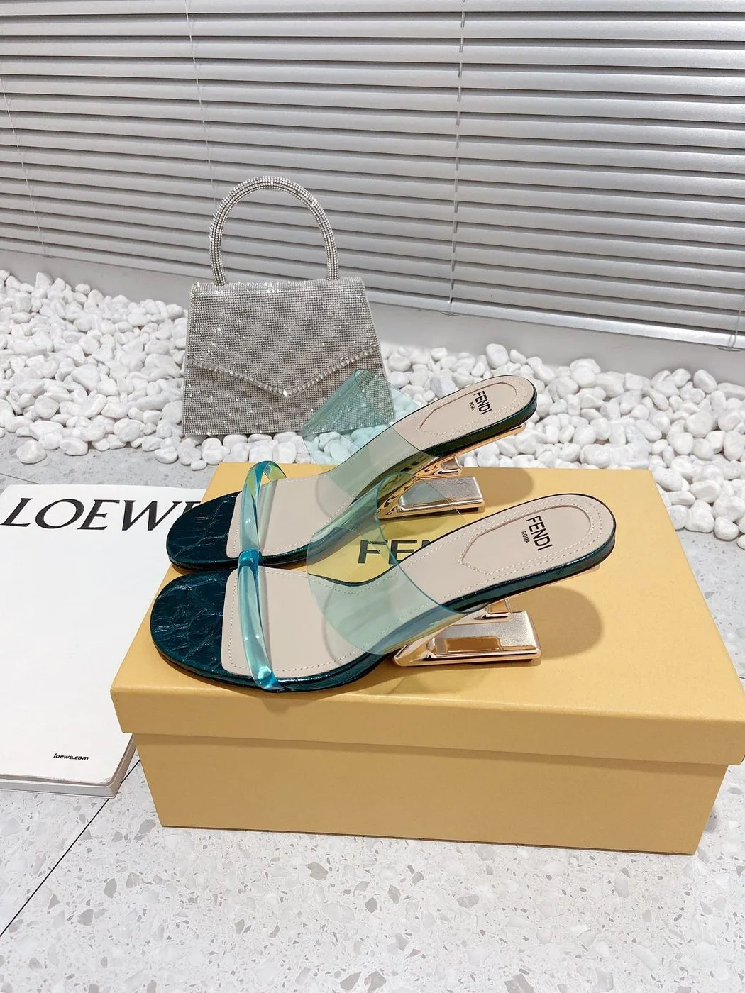 Alternative view of Fendi First Dark Green Transparent Medium-Heeled Sandals