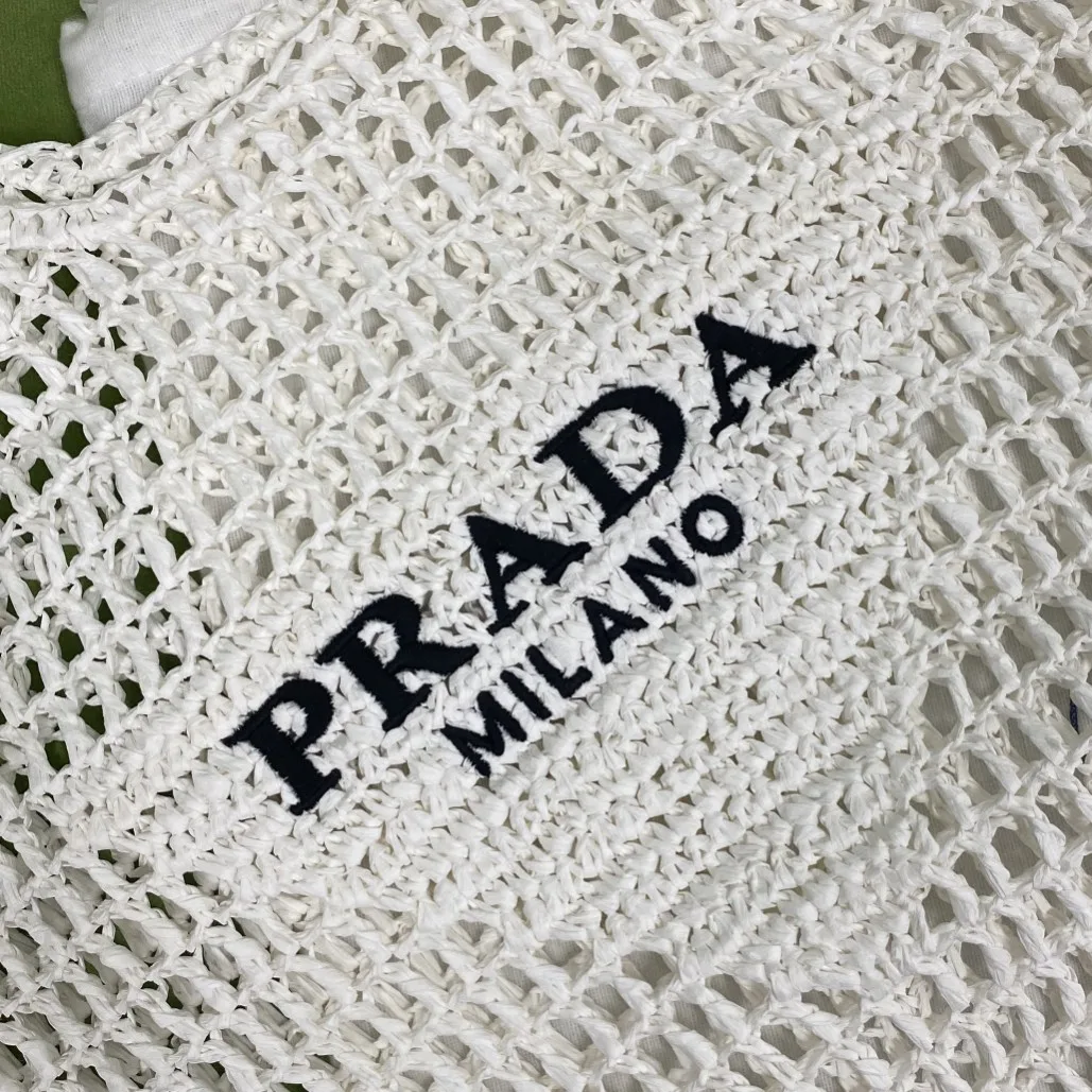 Prada Raffia Tote Bag White - Image 3
