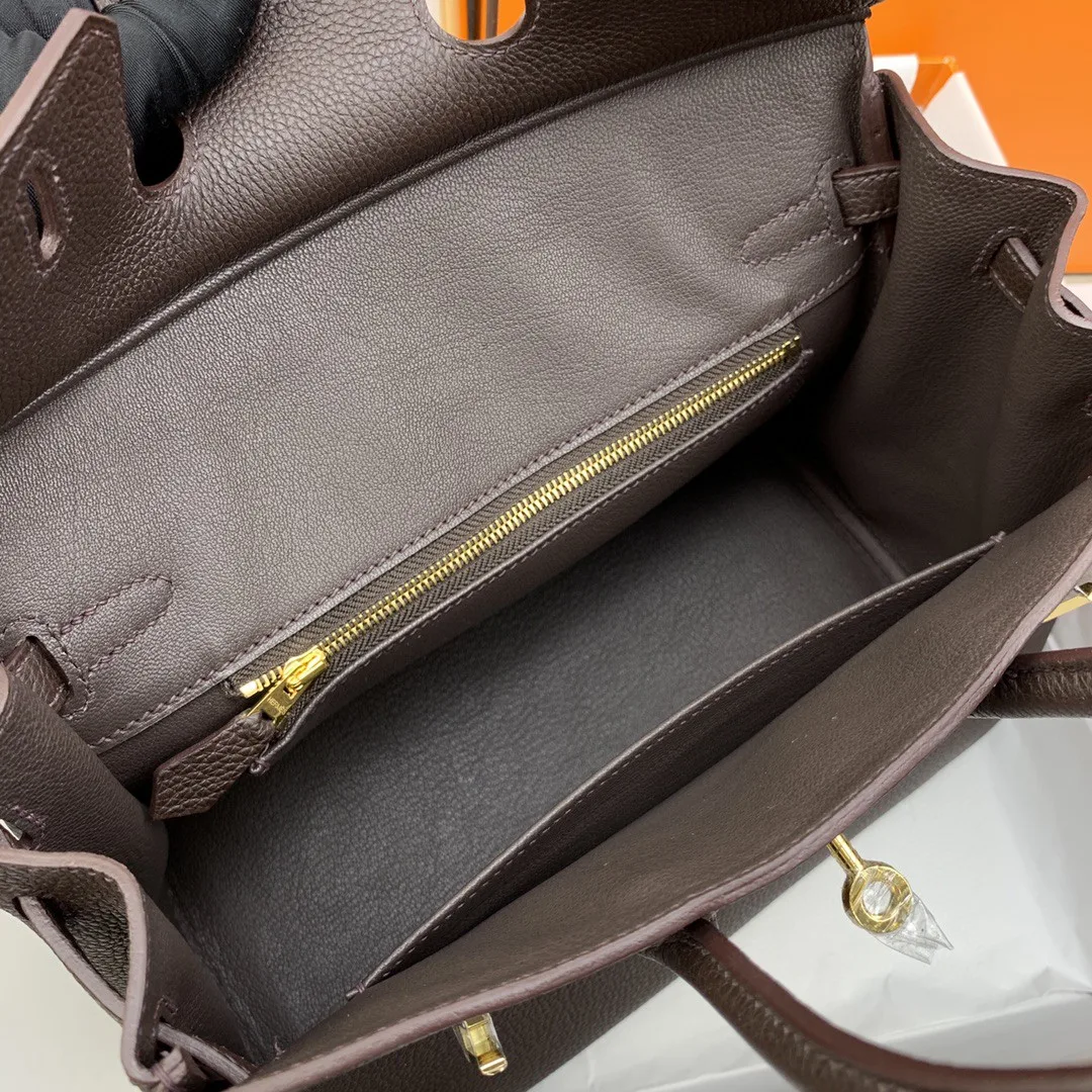 Hermes Birkin Top Handle Bag / Nata Swift Dark Brown Gold Hardware - Image 3