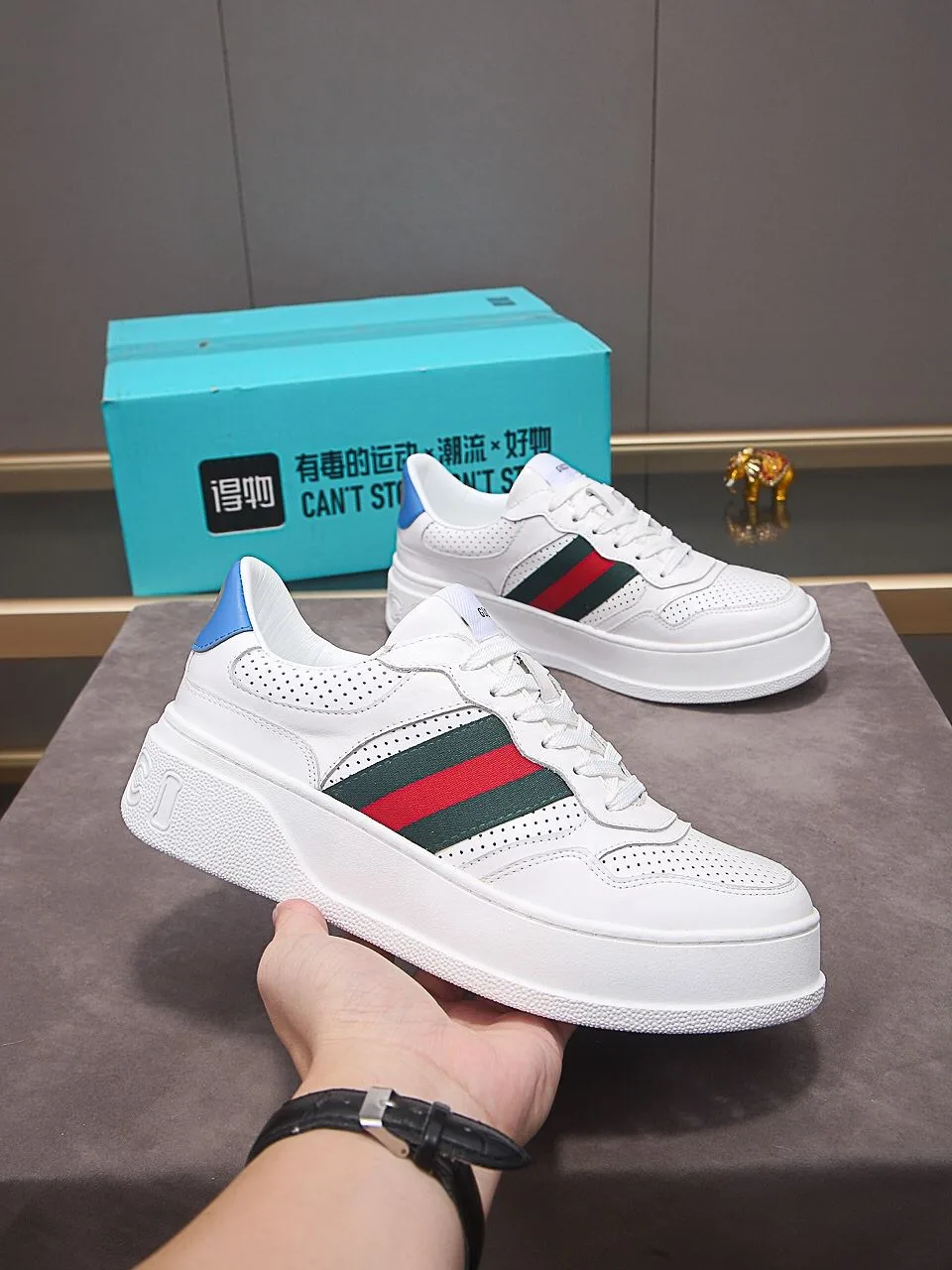 Gucci Men’s Sneaker With Web White - Image 4