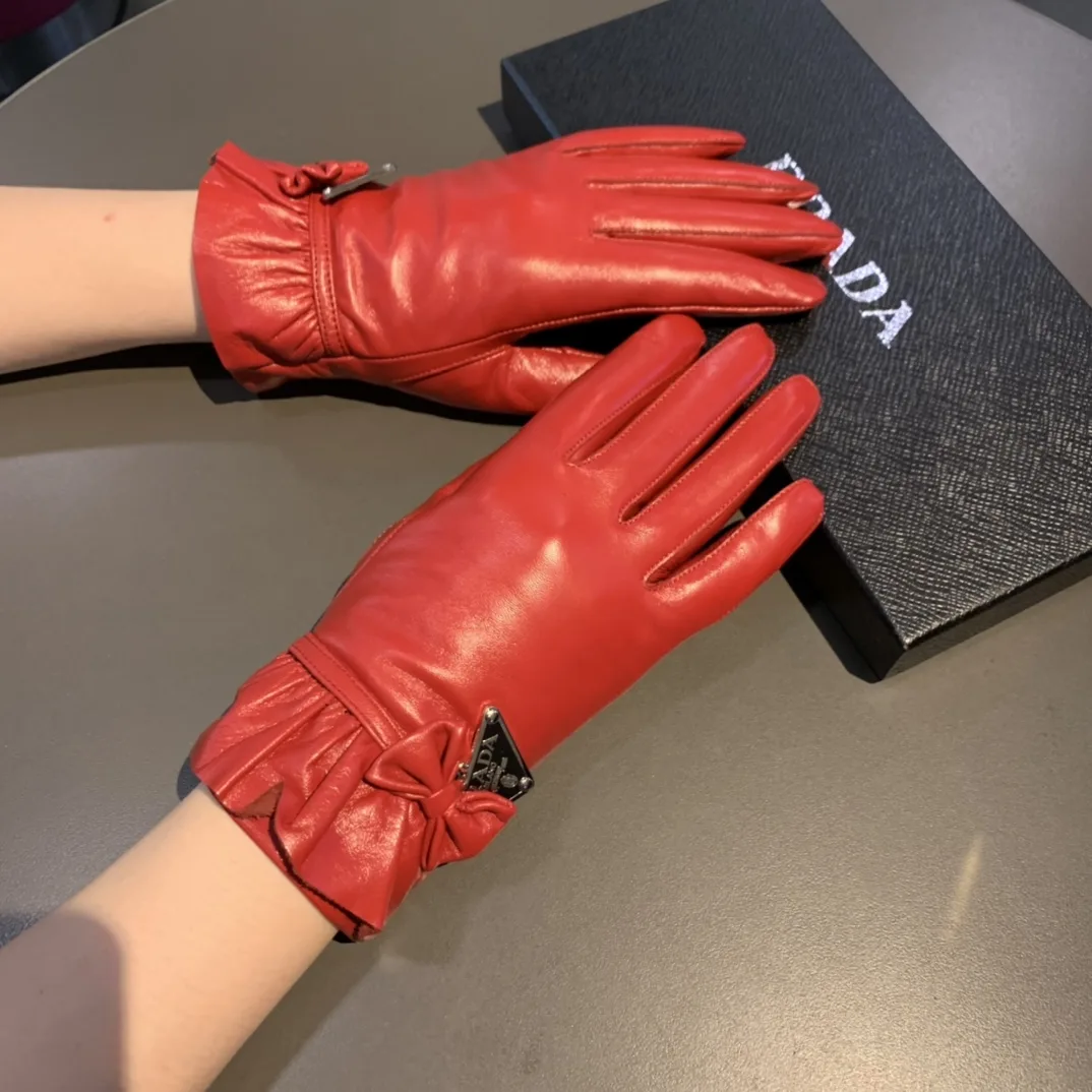 Prada Nappa Gloves In Red - Image 9