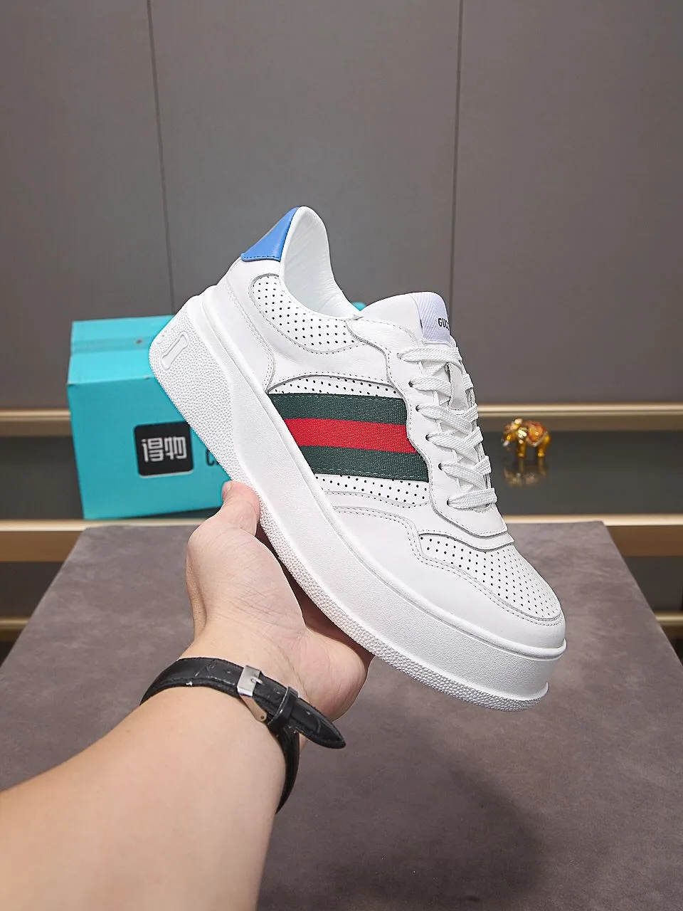 Gucci Men’s Sneaker With Web White - Image 3
