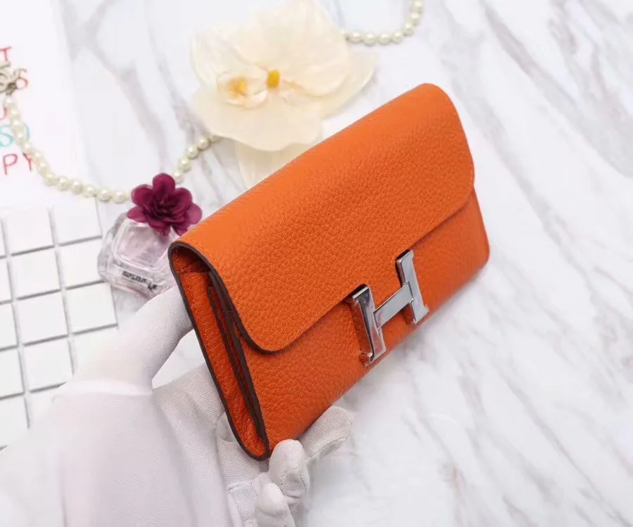 Hermes Constance Togo Long Wallet / Silver Toned Hardware Orange - Image 5