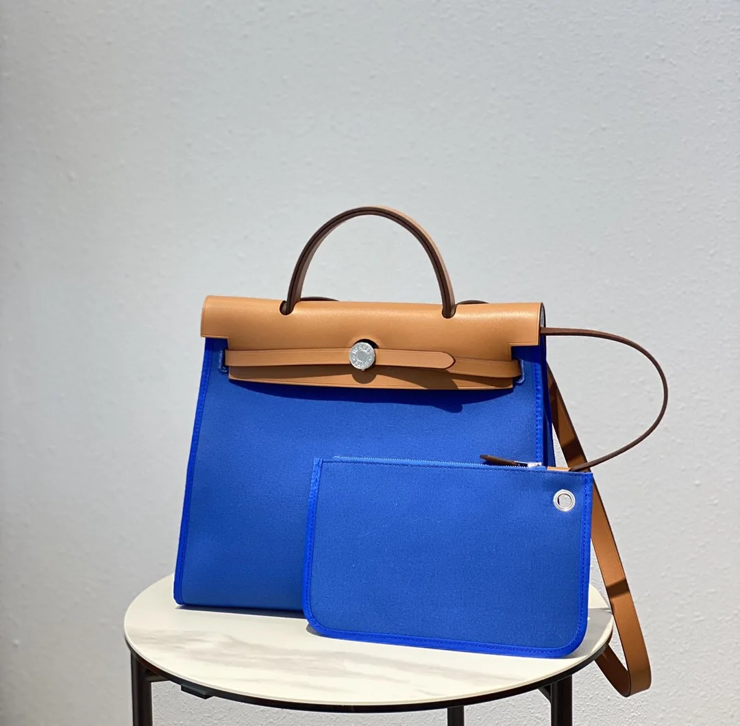 Hermes Herbag Zip Bag Blue, Silver Toned Hardware Bag
