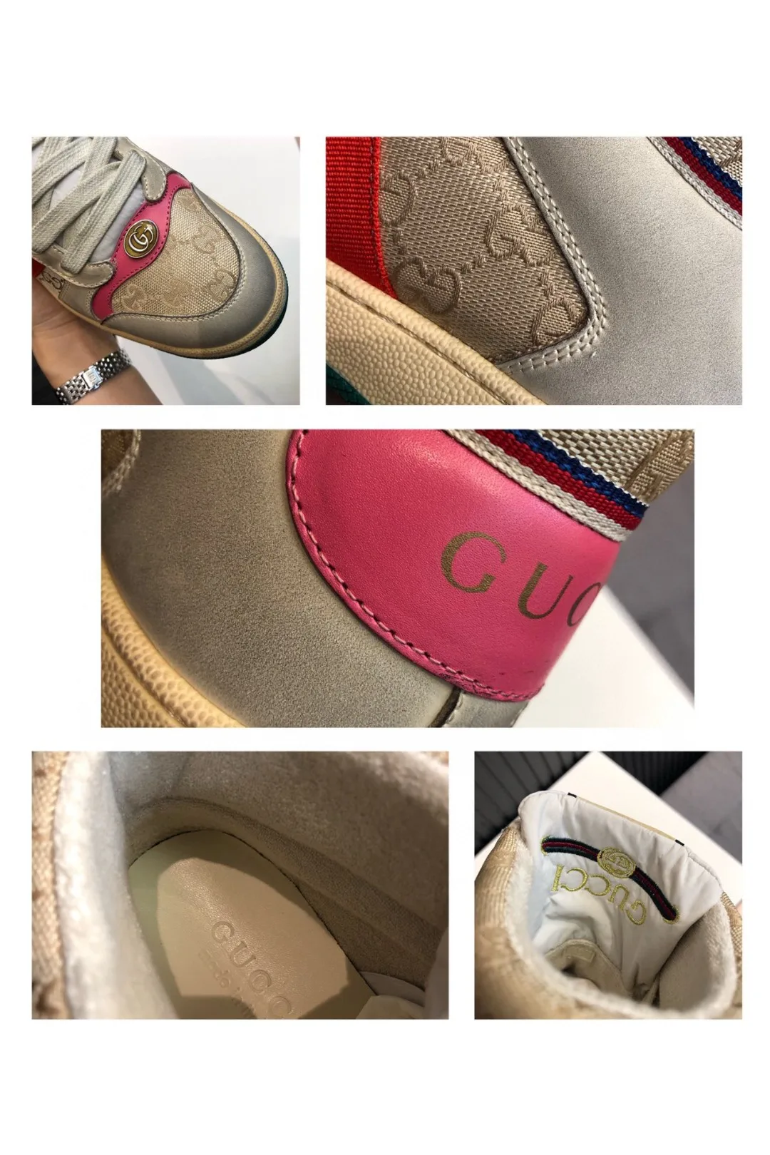 Gucci Men’s Screener GG Distressed High Top Off-White Pink - Image 7