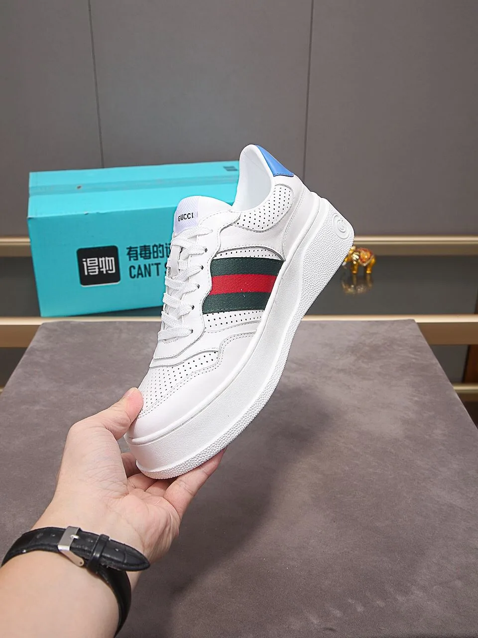 Gucci Men’s Sneaker With Web White - Image 2