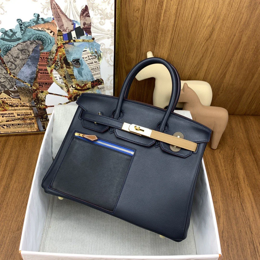 Hermes Birkin Colormatic Top Handle Bag / Navy Blue Gold Toned Hardware - Image 7