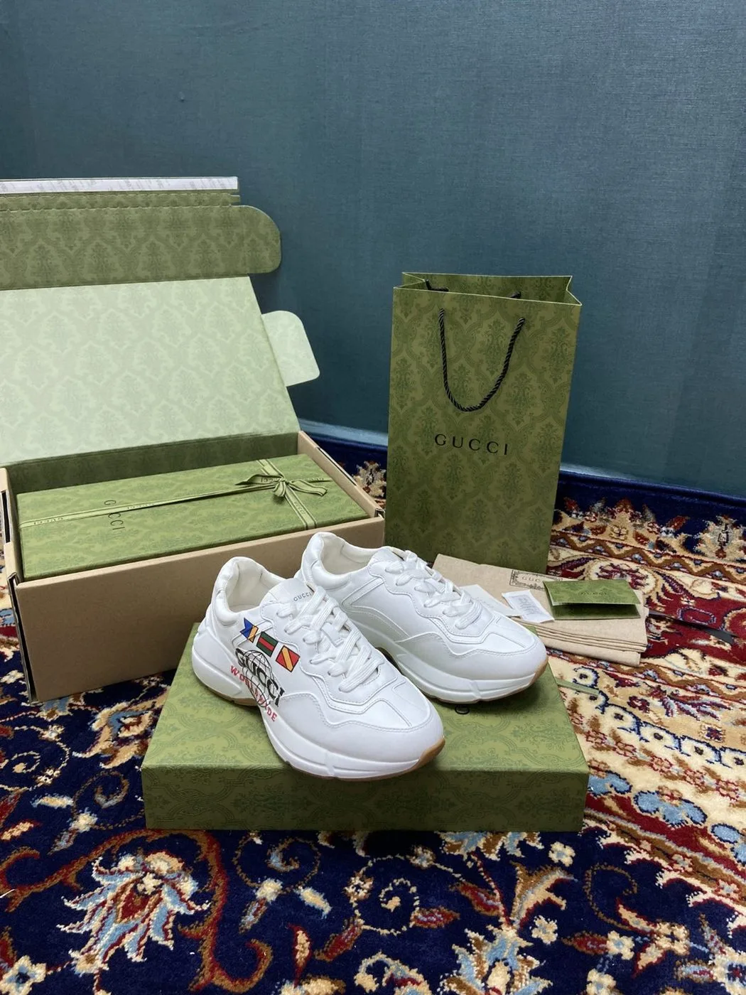 Alternative view of Gucci Women’s Rhyton Sneakers With Worldwide White Ivory