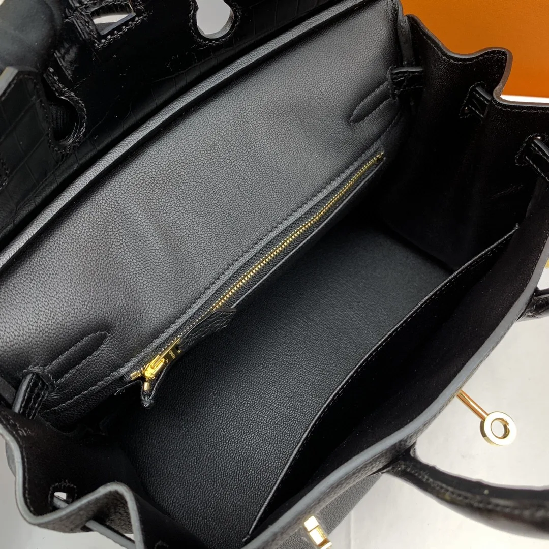 Hermes Birkin Top Handle Bag / Nata Togo Leather Black Gold Hardware - Image 8