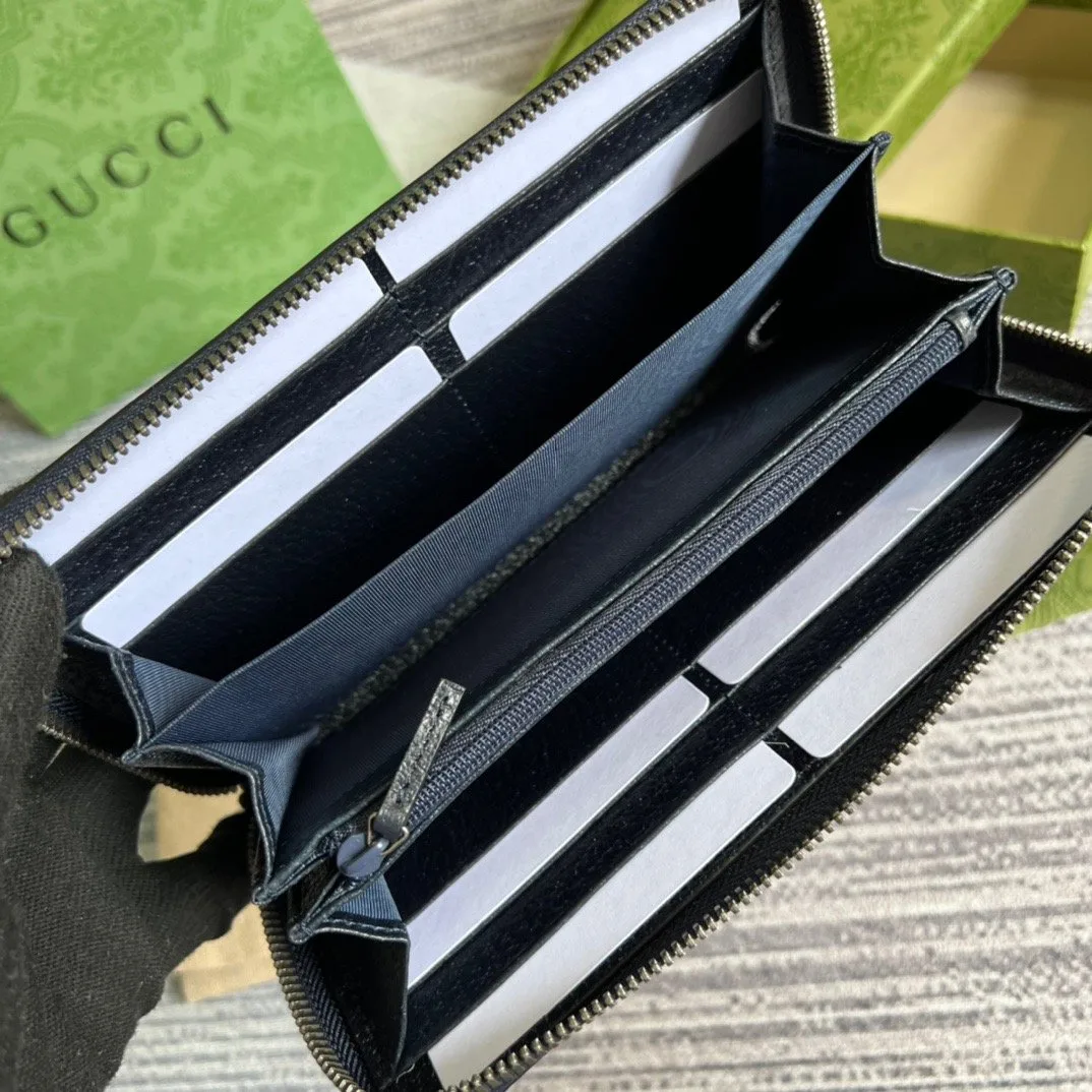 Gucci Ophidia GG Zip-Around Wallet in Beige with Red and Dark Blue Stripes and Silver Hardware , / - Image 9