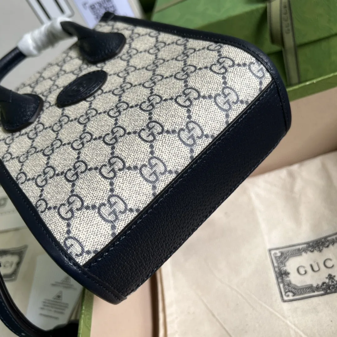 Alternative view of Gucci Mini Tote Bag With Interlocking G Beige And Blue GG Supreme Canvas /