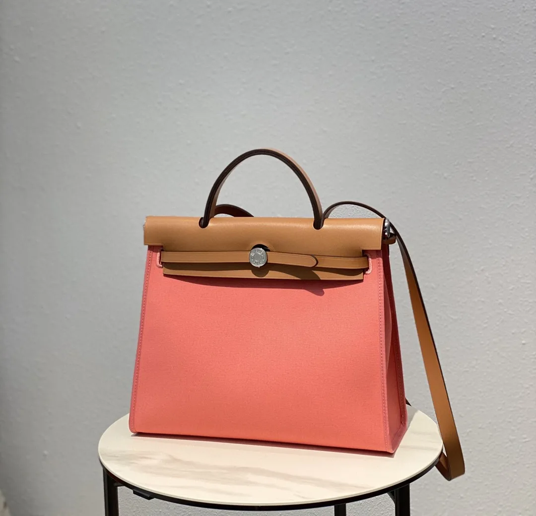 Hermes Herbag Zip Bag Pink, Silver Toned Hardware Bag - Image 8