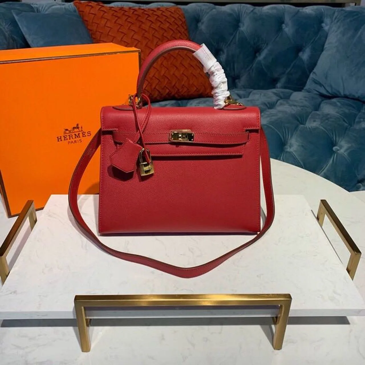 Alternative view of Hermes Kelly Tomate Gold Toned Hardware /