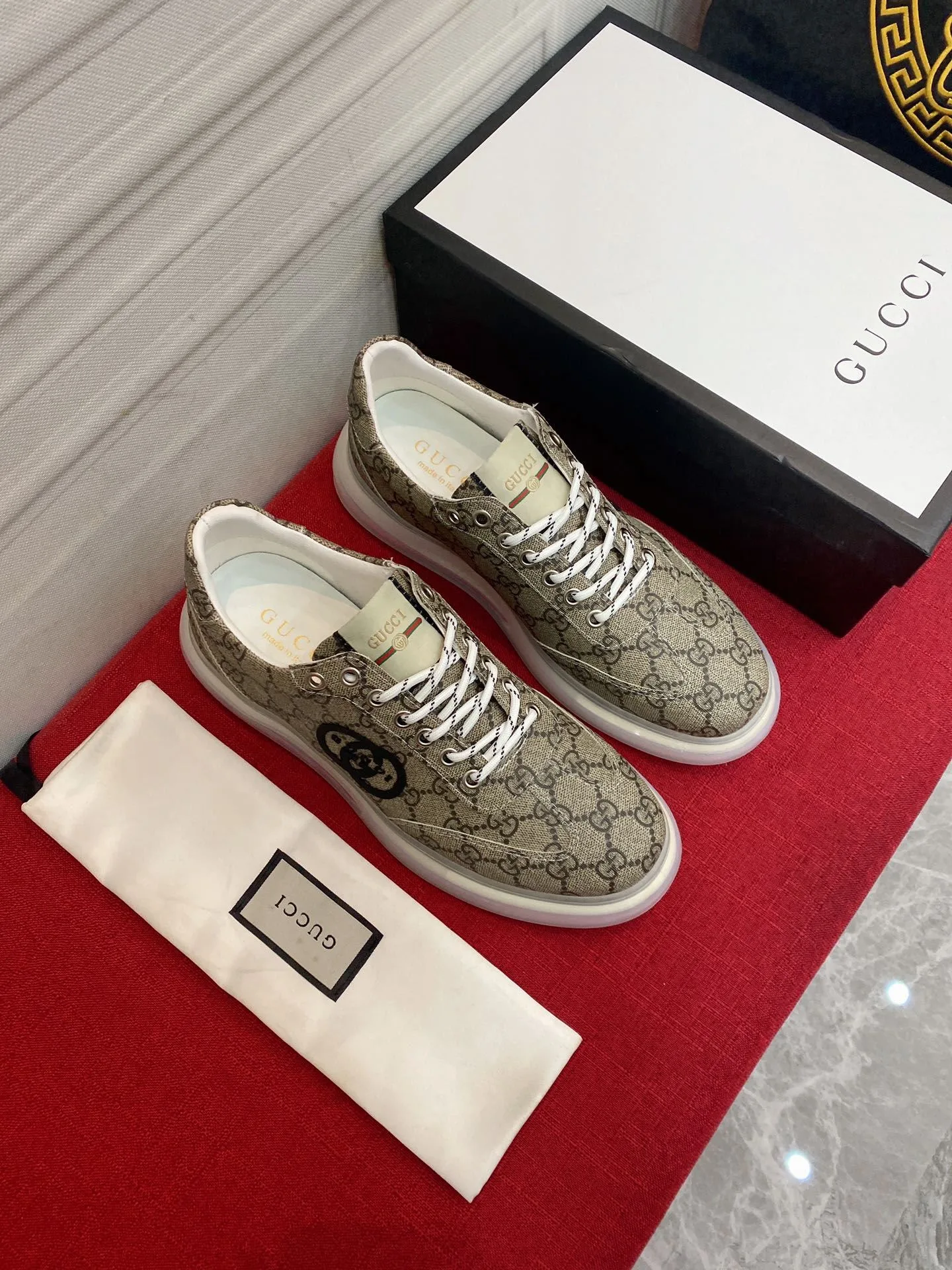 Gucci Men’s Sneaker With GG Gucci Print Brown And Gray - Image 4