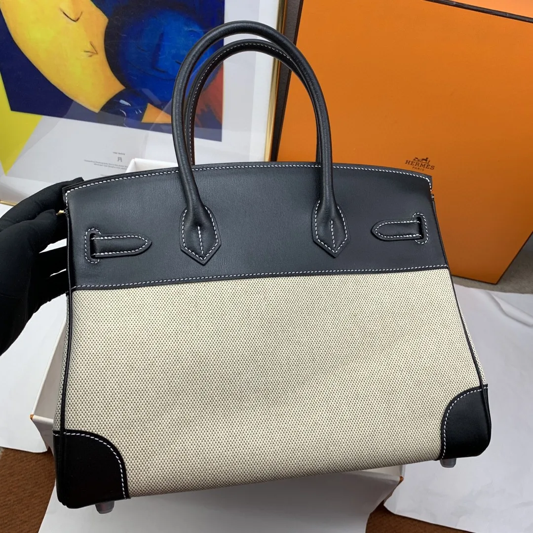 Hermes Birkin Top Handle Bag / Nata Swift BiColor Silver Hardware - Image 4