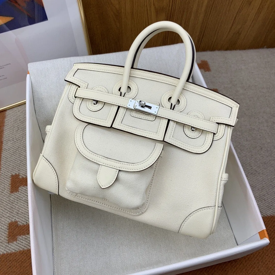Hermes Birkin Cargo 25 Top Handle Bag / White Silver Hardware - Image 6