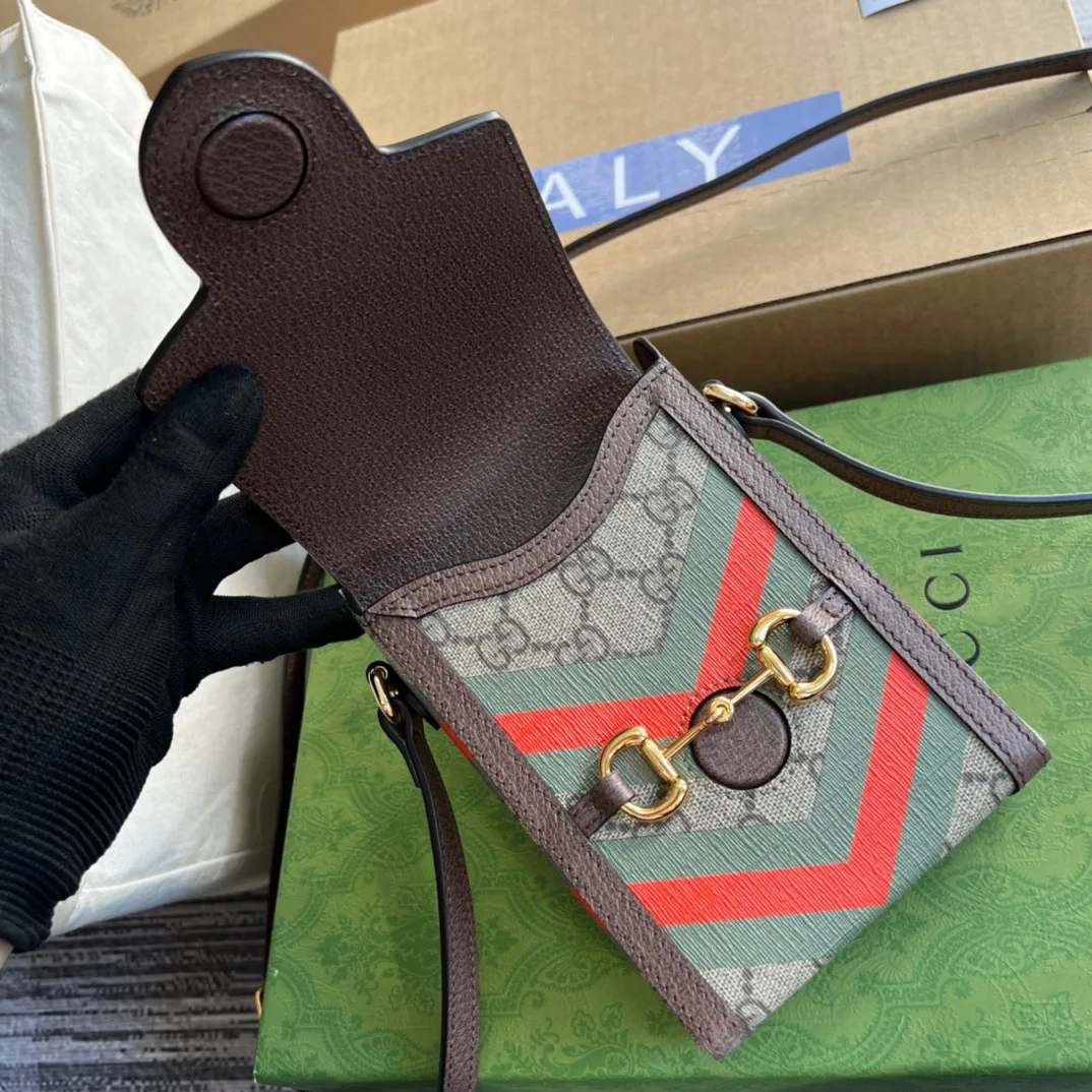 Gucci Horsebit 1955 Mini Bag / Beige/ Ebony GG Supreme Canvas With Geometric Print - Image 7