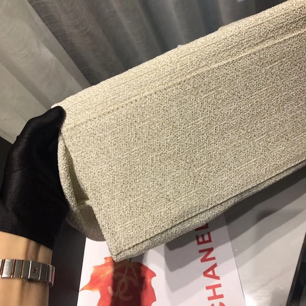 Chanel Deauville Tote Bag / Beige Tweed Canvas Gold Hardware - Image 6