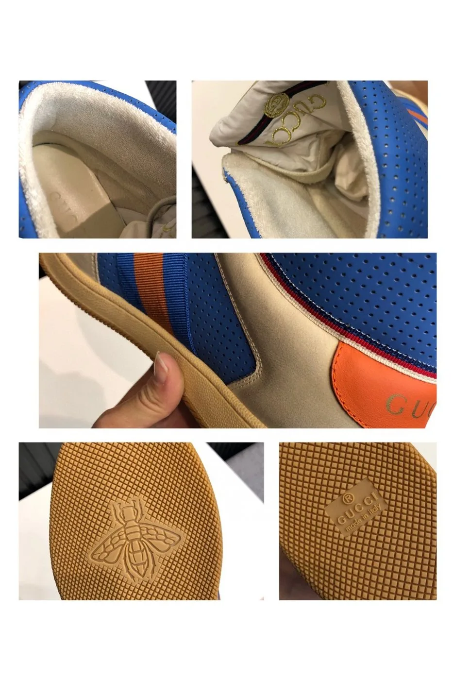 Alternative view of Gucci Women’s Screener Distressed High Top Beige Blue
