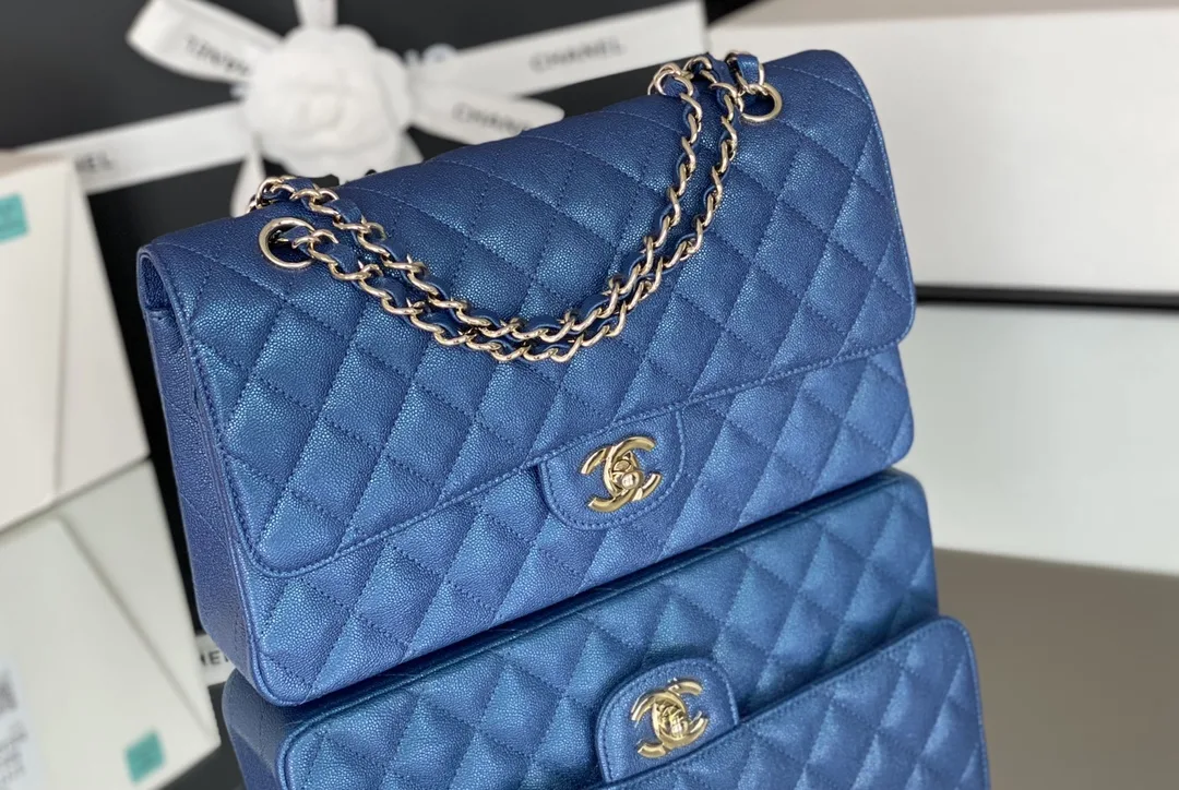 Alternative view of Chanel Classic Flap Bag Medium Crossbody / Blue Gold Hardware