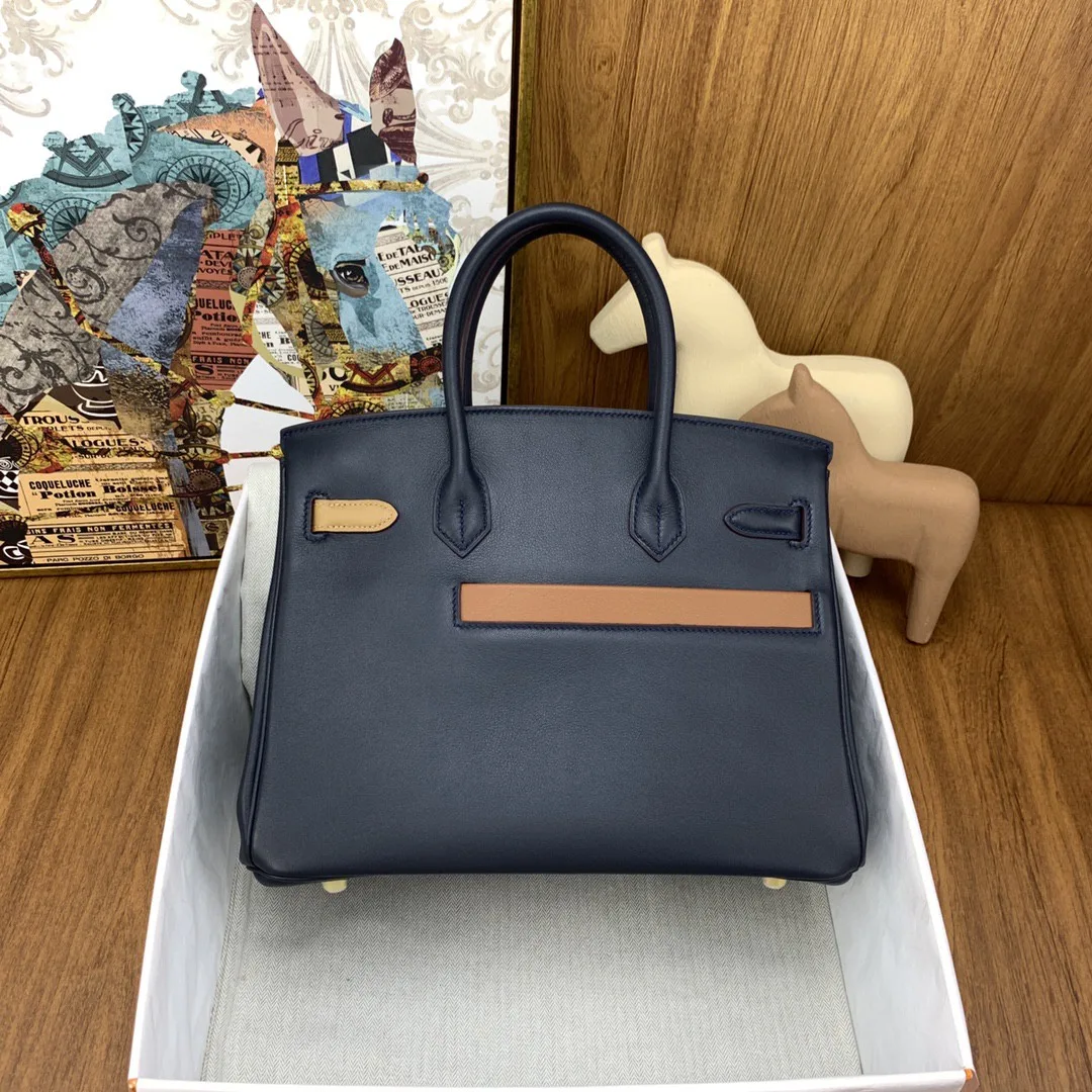Hermes Birkin Colormatic Top Handle Bag / Navy Blue Gold Toned Hardware - Image 4