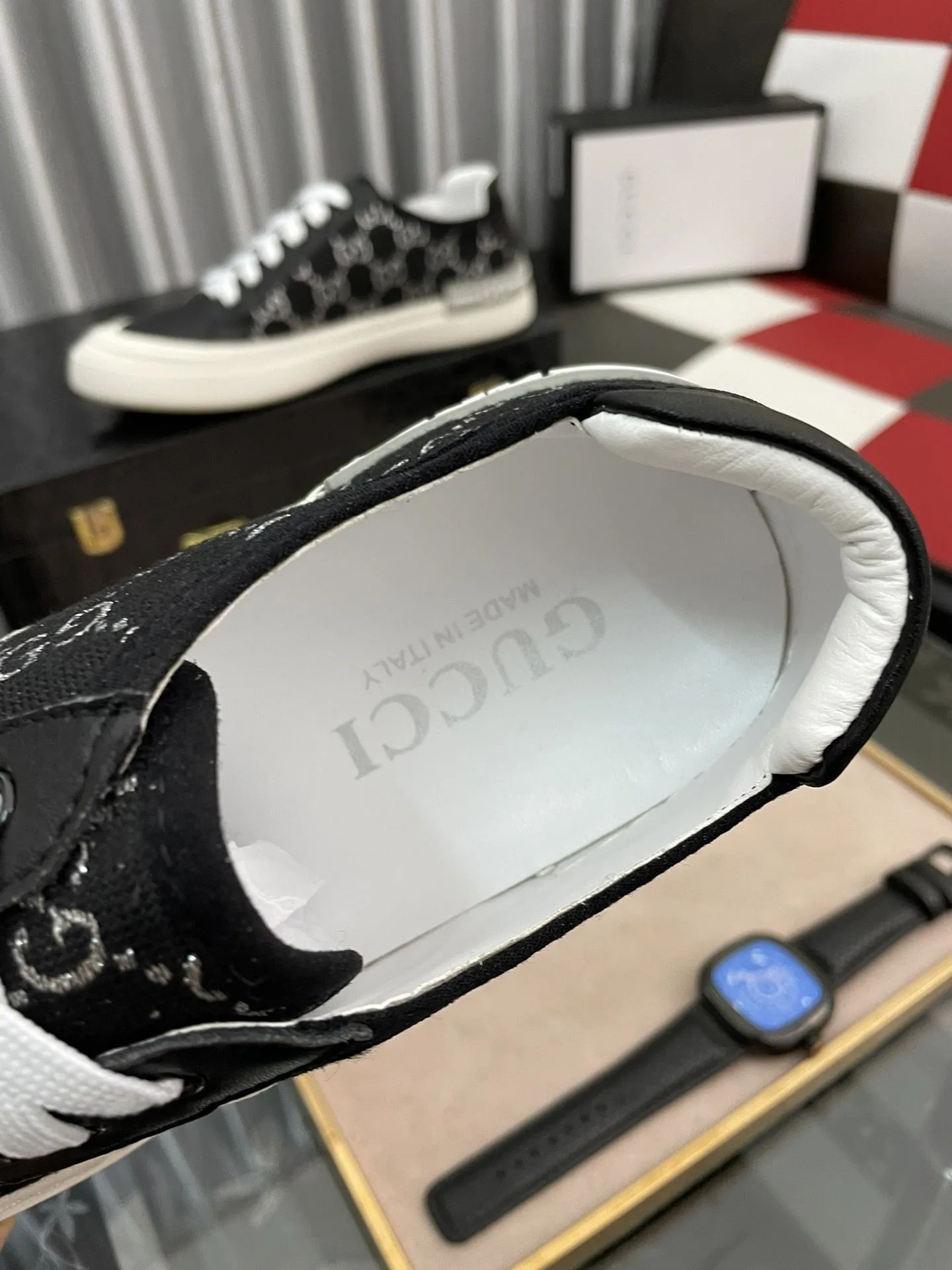 Gucci Men’s GG Embroidery Sneaker With Web Black - Image 7