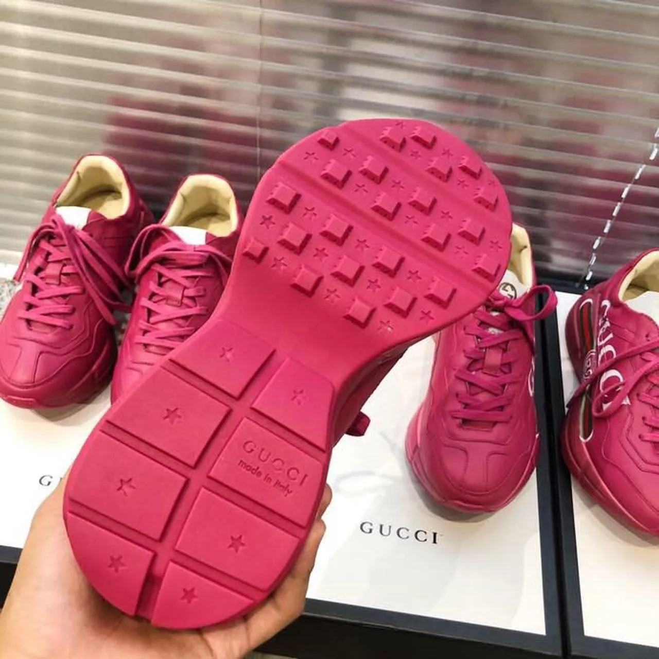 Gucci Women’s Rhyton Gucci Logo Sneaker Pink - Image 4