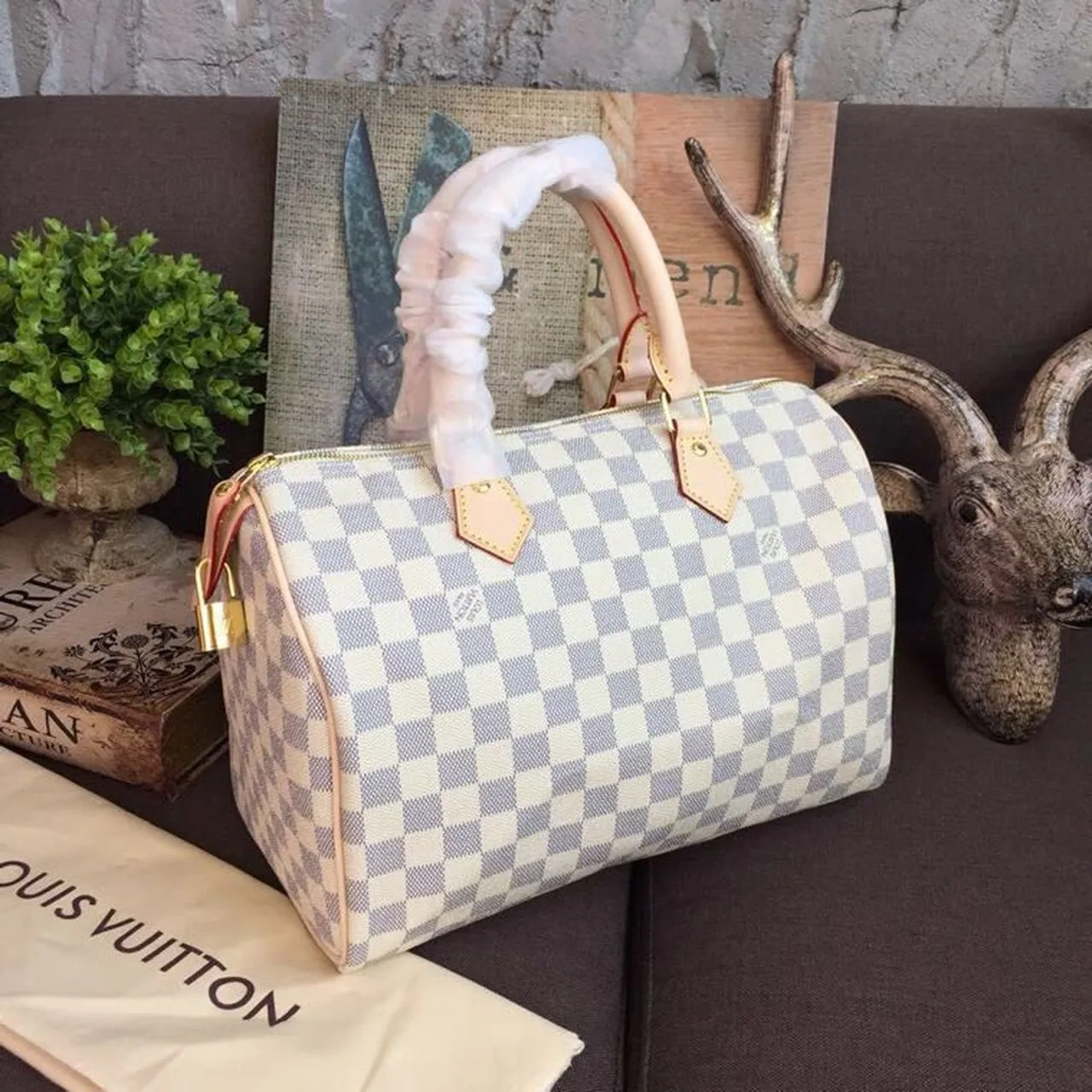 Alternative view of Louis Vuitton Speedy 30 Top Handle Bag / White/ Multicoloured Damier Azur Canvas Gold Hardware