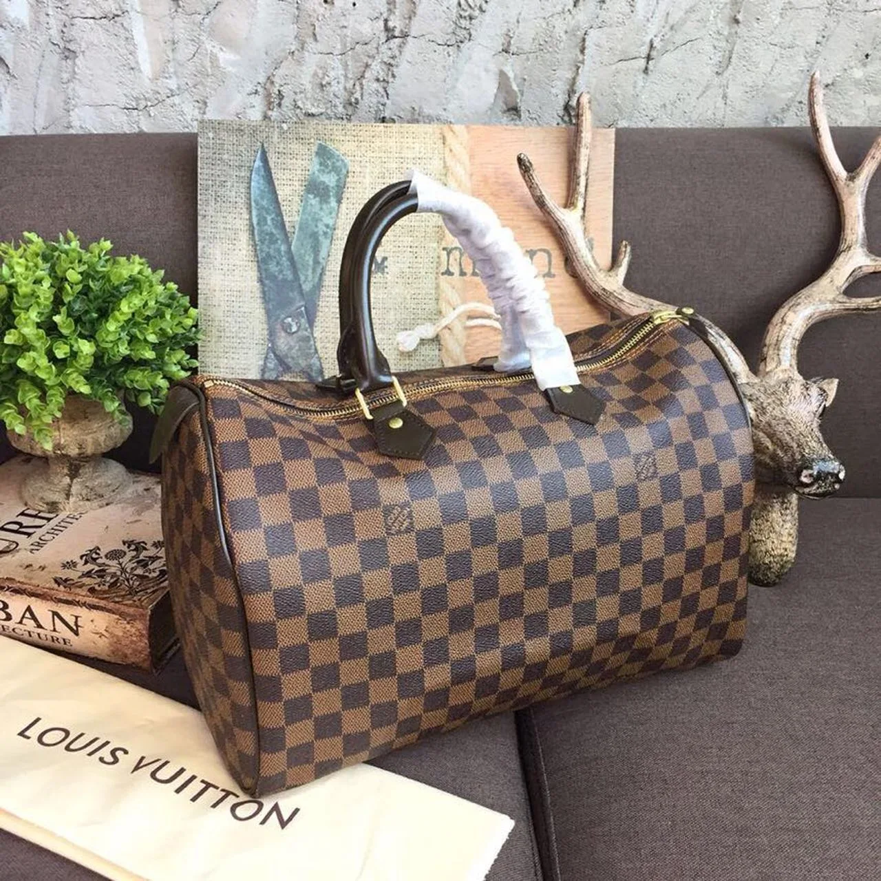 Louis Vuitton Speedy 35 Top Handle Bag / Brown Damier Ebene Canvas Gold Hardware - Image 2