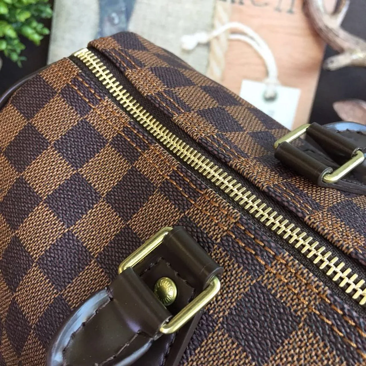 Louis Vuitton Speedy 35 Top Handle Bag / Brown Damier Ebene Canvas Gold Hardware - Image 9