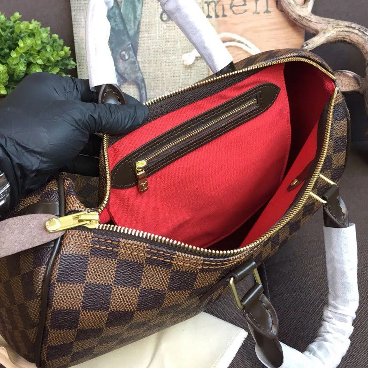 Louis Vuitton Speedy 35 Top Handle Bag / Brown Damier Ebene Canvas Gold Hardware - Image 12